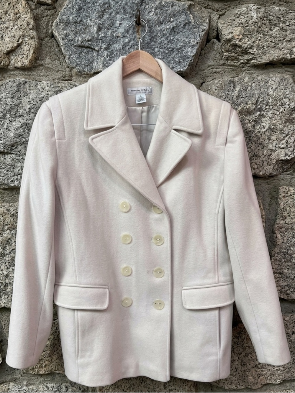 Vintage Preston & York 100% Wool Double-Breasted Pea Coat – Cream / Off-White L